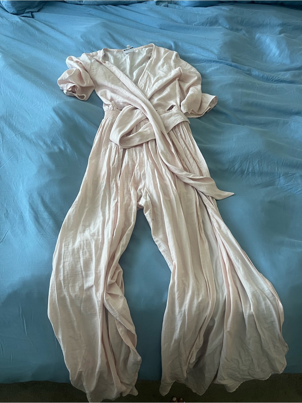 12th Tribe Pale Pink Wrap Jumpsuit with Self Tie